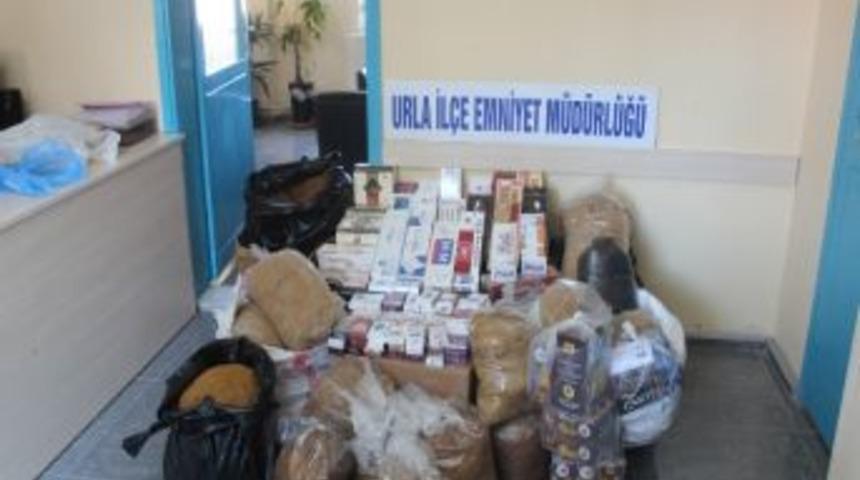 Urla'da Ka&ccedil;ak Sigara, &Ccedil;ay Ve Kıyılmış T&uuml;t&uuml;n Ele Ge&ccedil;irildi