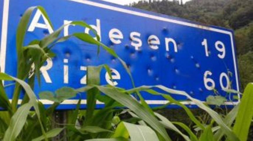 Rize&rsquo;de Magandalar Trafik Levhalarına Dadandı