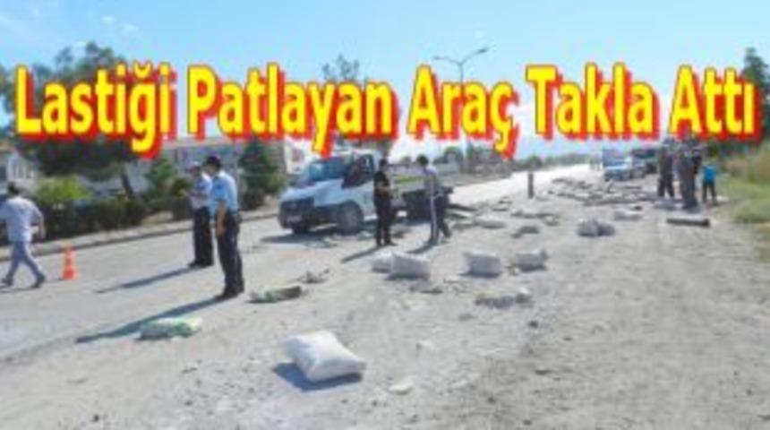 Lastiği patlayan ara&ccedil; takla attı