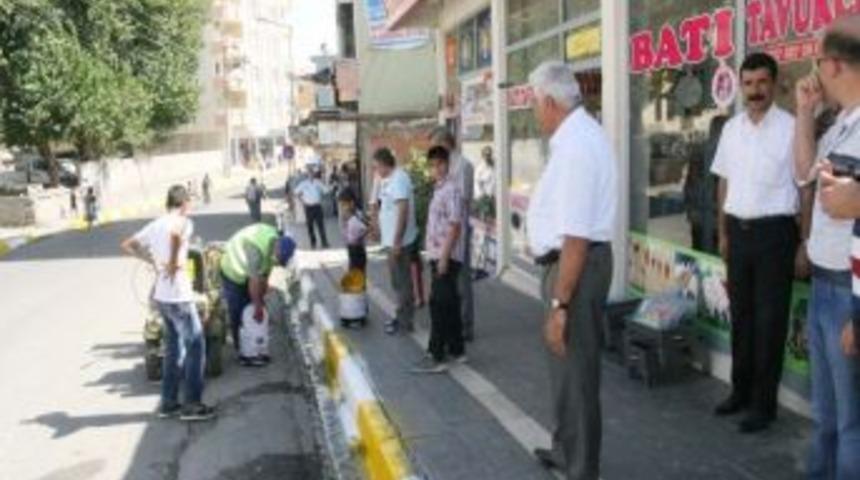 Silvan&rsquo;da Kaldırım Taşları Boyandı