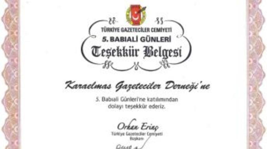 Kgd&rsquo;ye Teşekk&uuml;r Belgesi