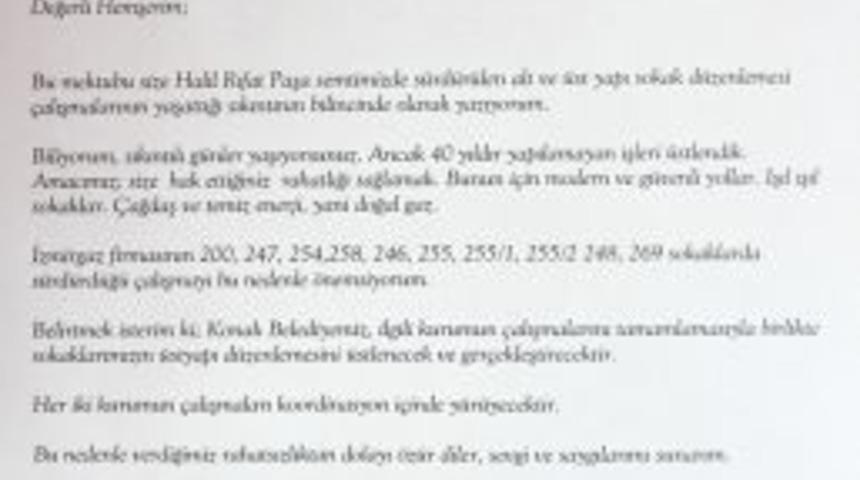 Belediye Kazı &Ccedil;alışmaları I&ccedil;in Mektupla &Ouml;z&uuml;r Diledi