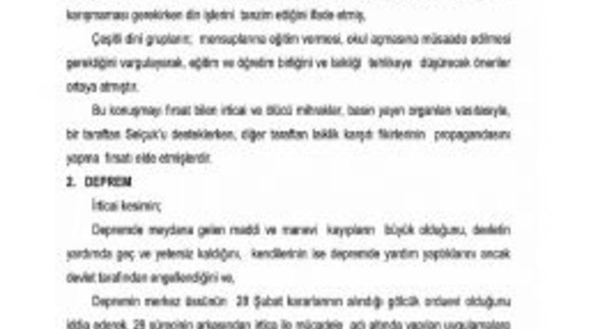 Depremzedeler I&ccedil;in Yapılan Yardımlar 'irtica' Kapsamına Alınmış