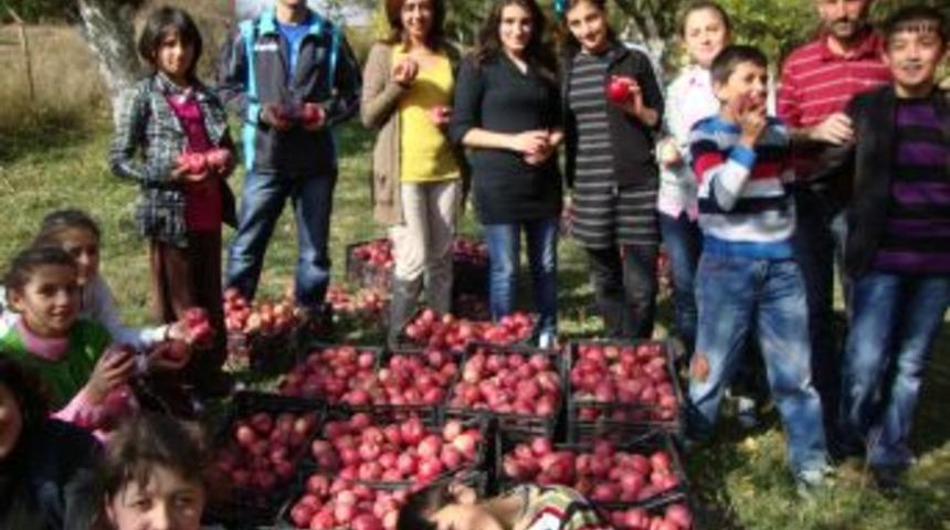Ağa&ccedil;taki Elmaları Okula Bağışladı