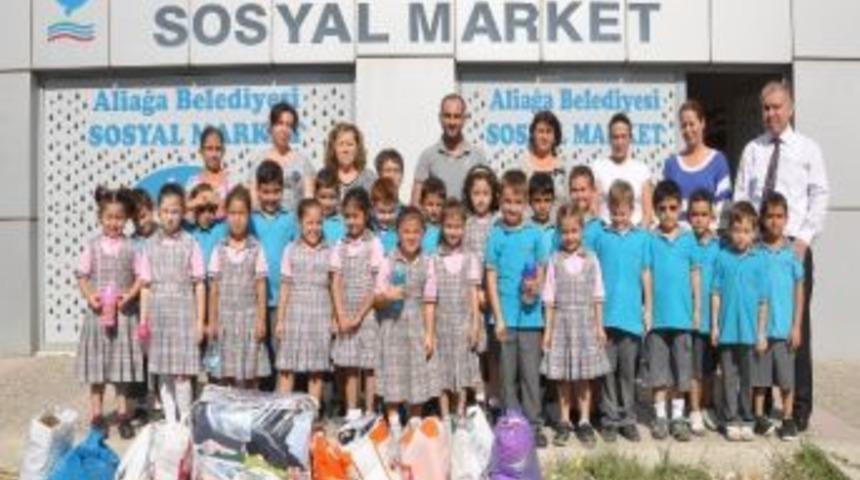 Aliağa Namık Kemal İlk&ouml;ğretim Okulu 1-c Sınıfı &Ouml;ğrencilerinden Belediyenin Sosyal Marketine Tam Destek