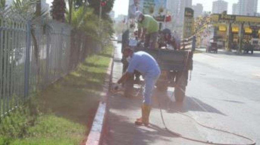 Toroslar&rsquo;da Kaldırım Ve Ref&uuml;jlerin Bord&uuml;r Taşları Boyanıyor