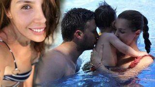 Hatice Şendil ve Burak Sağyaşar'dan havuzda aile pozu