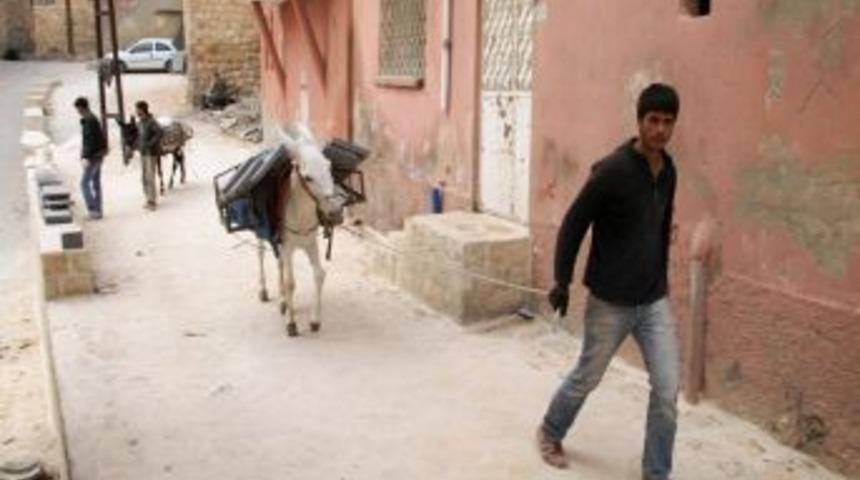 Mardin'de Ara&ccedil;ların Ge&ccedil;emediği Sokaklarda Eşekler Devreye Girdi