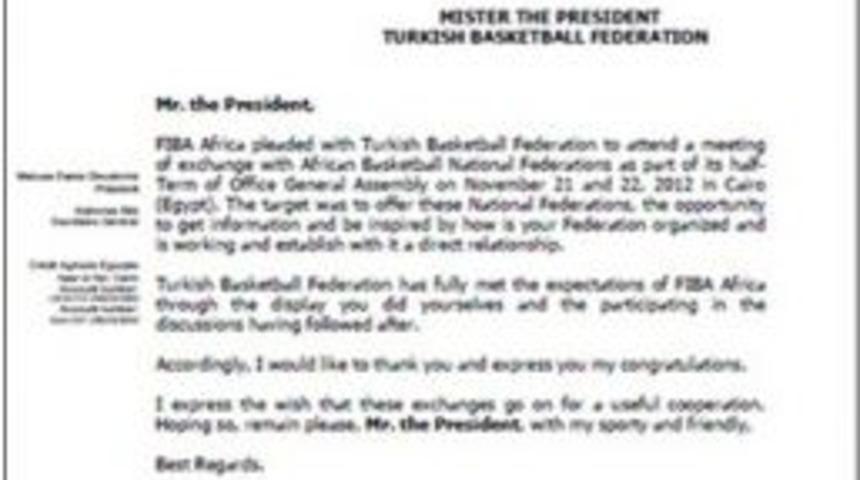 FIBA Afrika’dan Demirel’e Teşekkür Mektubu