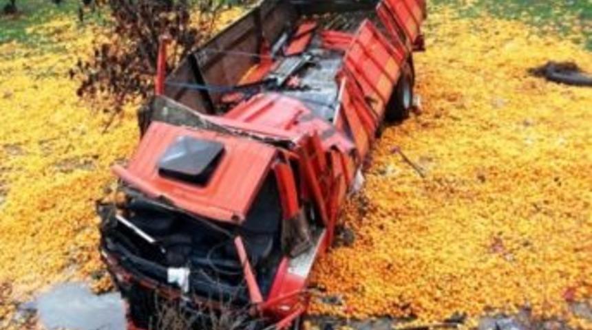 Mandalina Y&uuml;kl&uuml; Kamyon U&ccedil;uruma Yuvarlandı