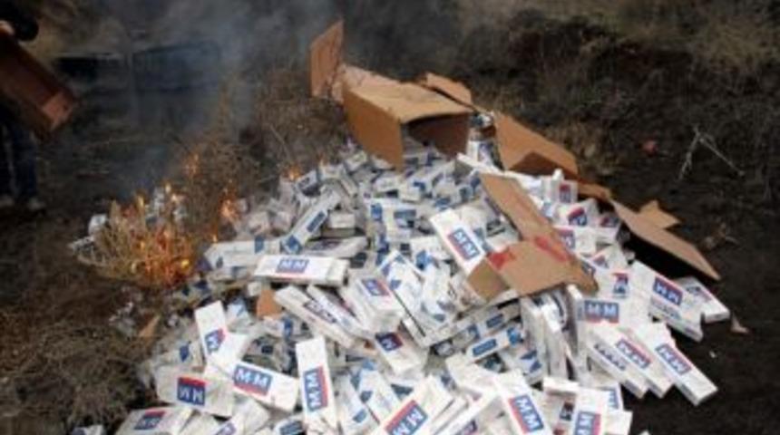 G&uuml;mr&uuml;k Ka&ccedil;ağı 10 Bin Paket Sigara İmha Edildi
