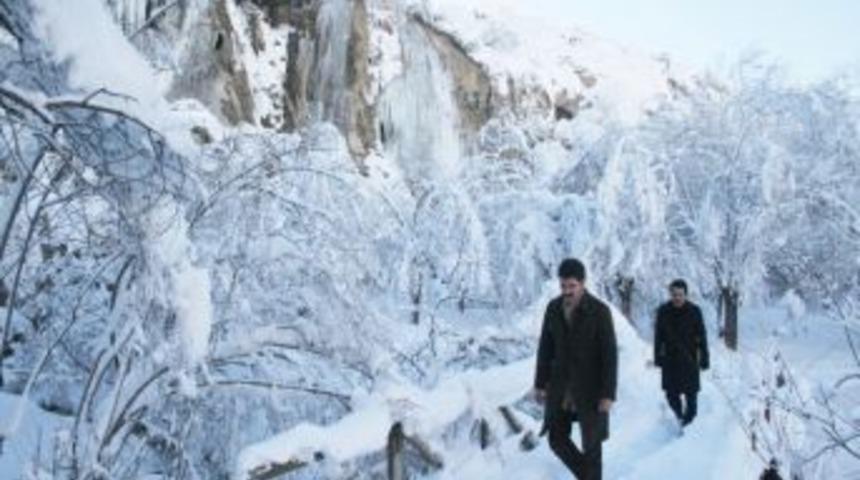Erzincan&rsquo;da Şelale Buz Tuttu