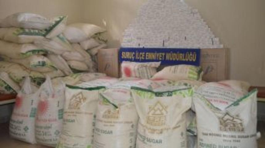Suru&ccedil;'ta 4 Ton Toz Şeker, 18 Bin Paket Ka&ccedil;ak Sigara Ele Ge&ccedil;irildi