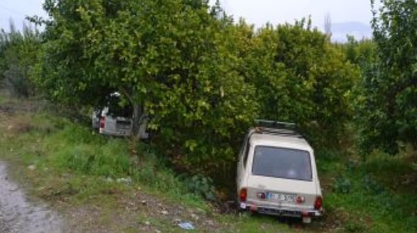 Kaza Yapan Iki Otomobil Narenciye Bah&ccedil;esinde Durabildi