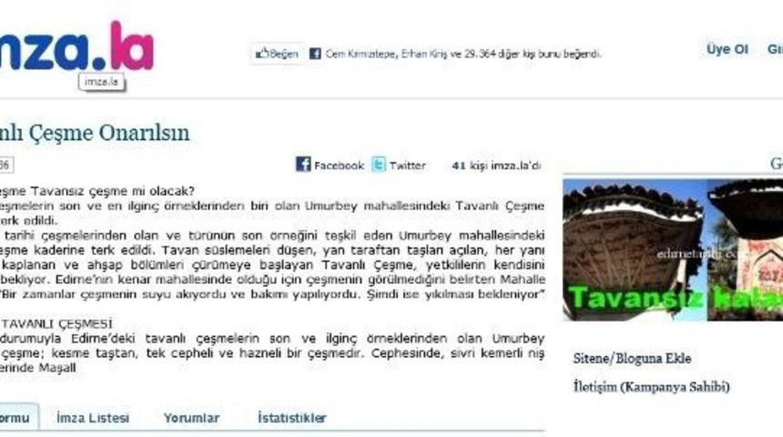 Tavanlı &Ccedil;eşmenin Onarılması İ&ccedil;in İnternet &Uuml;zerinden İmza Kampanyası Başlatıldı
