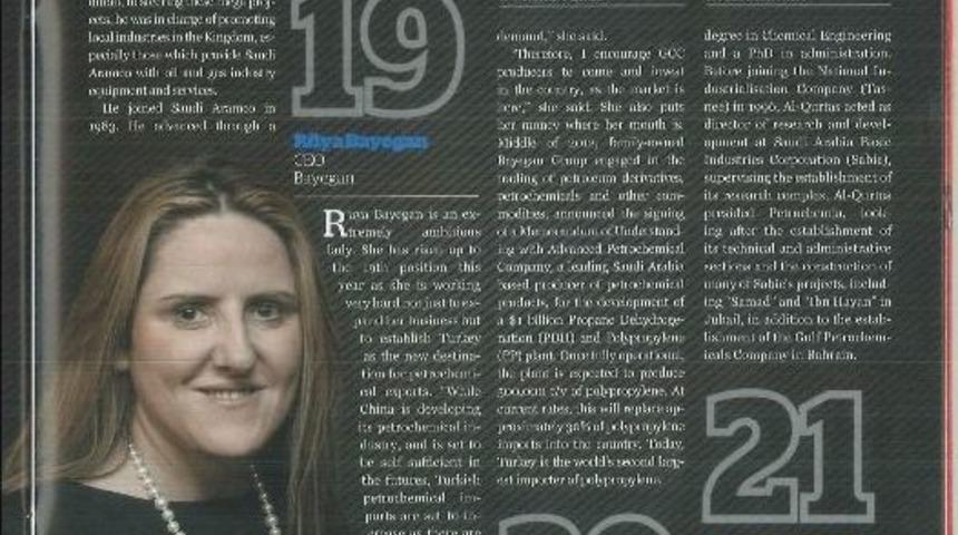 R&uuml;ya Bayegan, Petrol D&uuml;nyasının Başarılı &Uuml;nl&uuml;leri Listesinde 19. Sıraya Y&uuml;kseldi