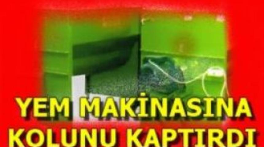Yem makinasına kolunu kaptırdı