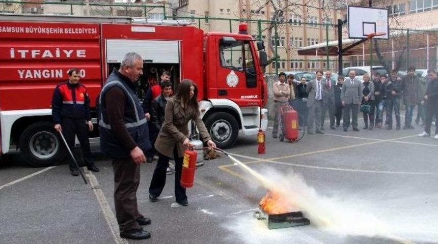 Samsun&rsquo;da Lisede Yangın Tatbikatı