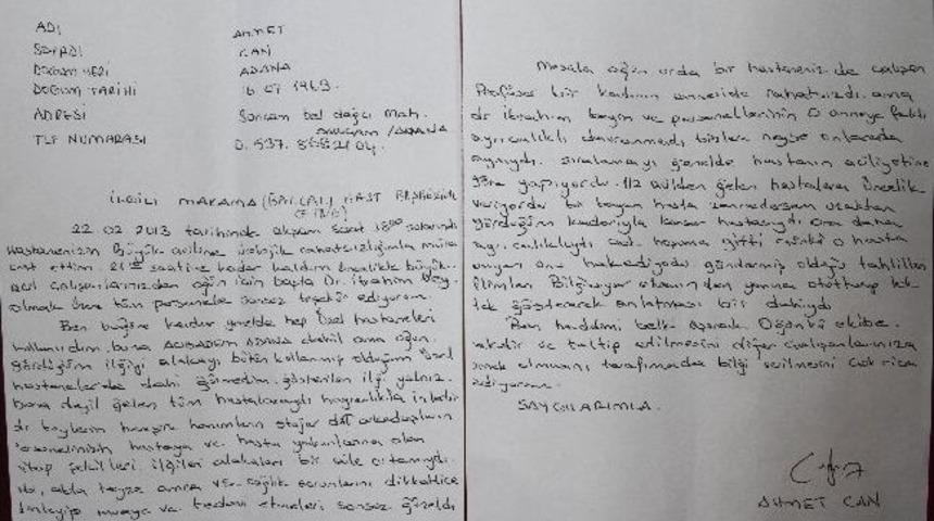 Hastanedeki Şefkate Mektuplu Teşekk&uuml;r