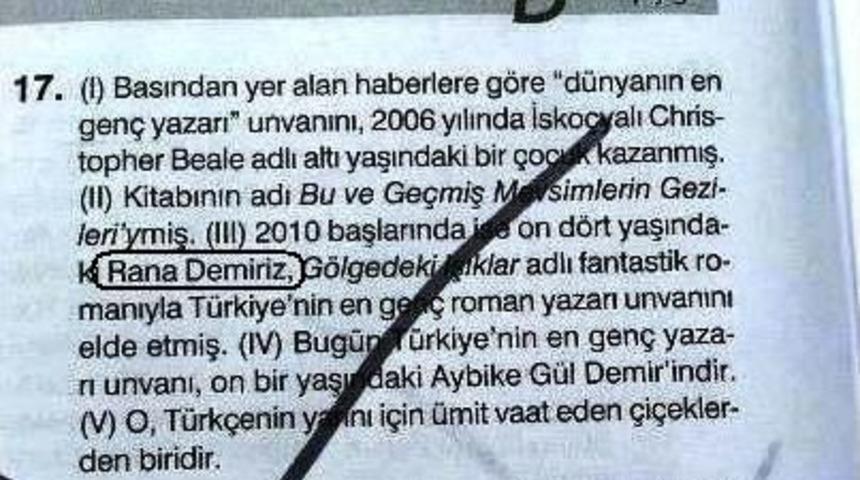 'En Gen&ccedil; Romancı' YGS Denemesinde Kendisiyle Ilgili Soruyla Karşılaştı