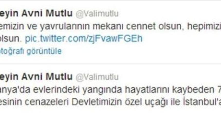 Vali Mutlu, Twıtter &Uuml;zerinden Başsağlığı Diledi