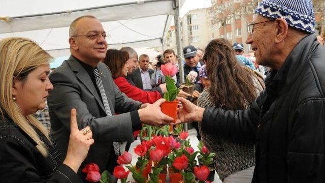 Başkan Ergün, Perşembe Pazarında Vatandaşlara Çiçek Dağıttı
