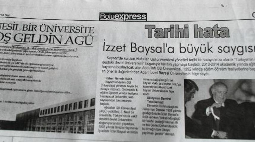 Bolu Basınından Abdullah G&uuml;l &Uuml;niversitesine Tepki