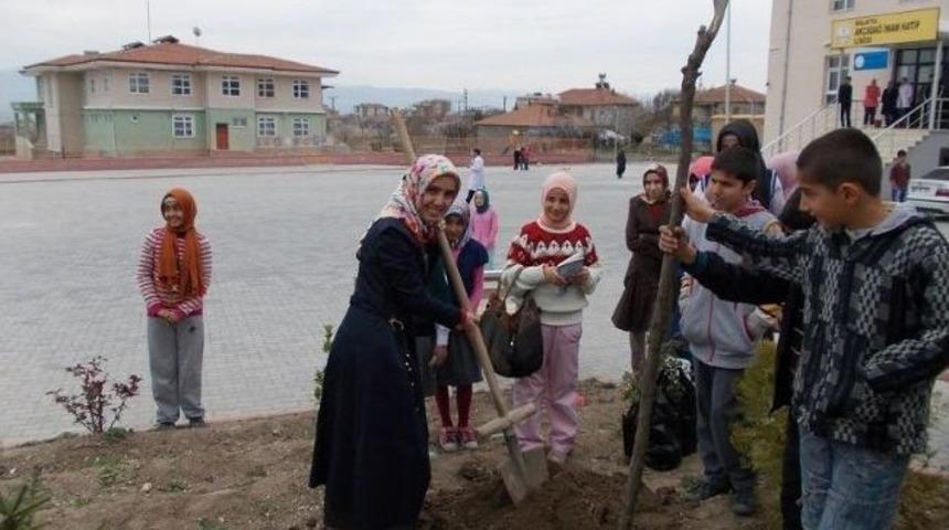 Okulun Bah&ccedil;esine Fidanlar Dikildi