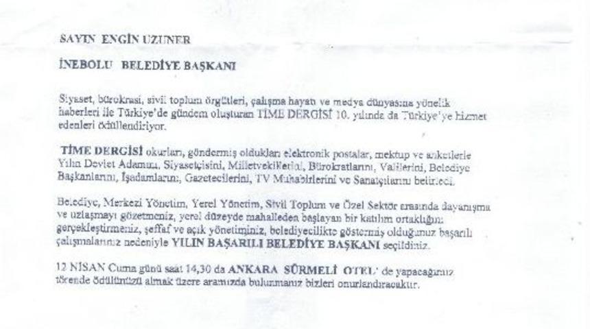 İnebolu Belediye Başkanı Uzuner, Yılın Belediye Başkanı Se&ccedil;ildi