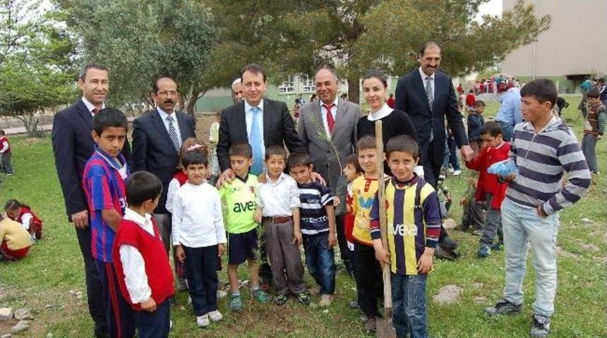 Samsat Kaymakamı &Ouml;ğrencilerle Birlikte Ağa&ccedil; Dikti