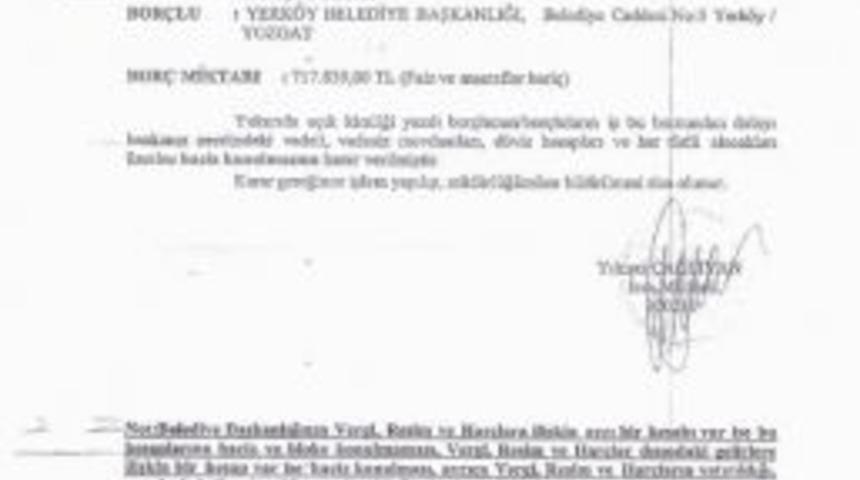 Yerk&ouml;y Belediyesine 1 Milyonluk Haciz