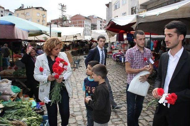 Ak Parti’li Kadınlar Gül Ve Önlük Dağıttı