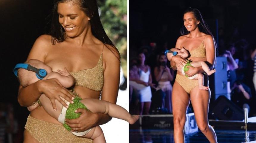 Mara Martin, 5 aylık kızını podyumda emzirdi