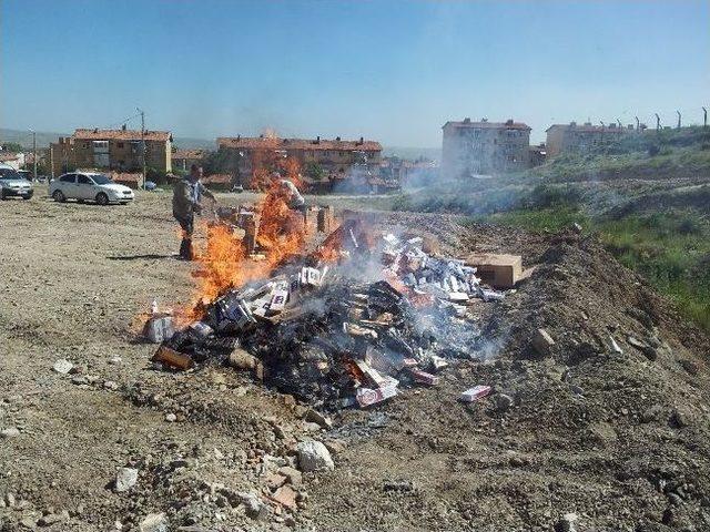 40 Bin Paket Kaçak Sigara Yakılarak İmha Edildi