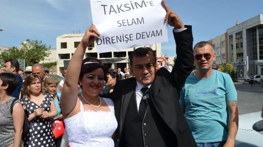S&ouml;ke&rsquo;deki Taksim Eylemi&rsquo;ne Gelin-damat Desteği