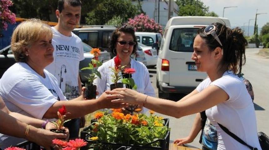 Kadınlar &Ccedil;i&ccedil;ek Dağıttı