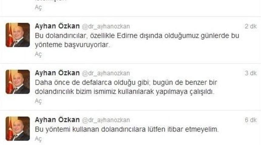 Vali Yardımcısı Twitter Aracılığıyla Takip&ccedil;ilerini Dolandırıcılık Konusunda Uyardı