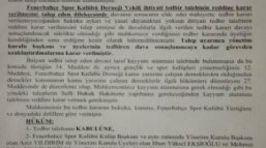 Aziz Yıldırım'a Şok Karar