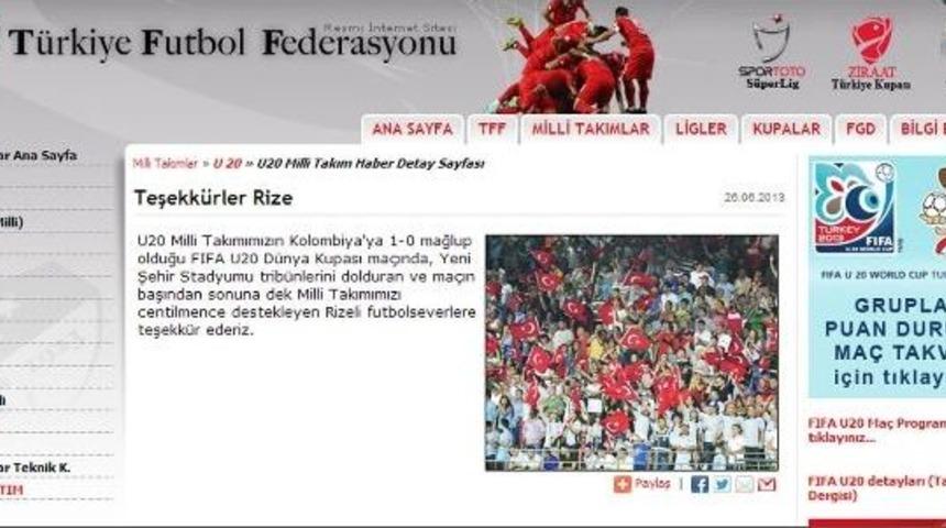 Tff&rsquo;den Rize&rsquo;ye Taraftar Teşekk&uuml;r&uuml;
