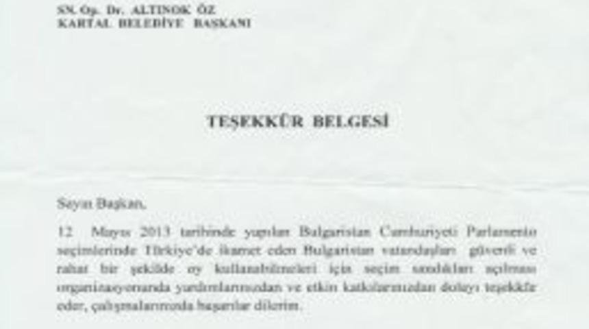 Bulgaristan Başkonsolosluğu&rsquo;ndan Başkan &Ouml;z&rsquo;e Teşekk&uuml;r