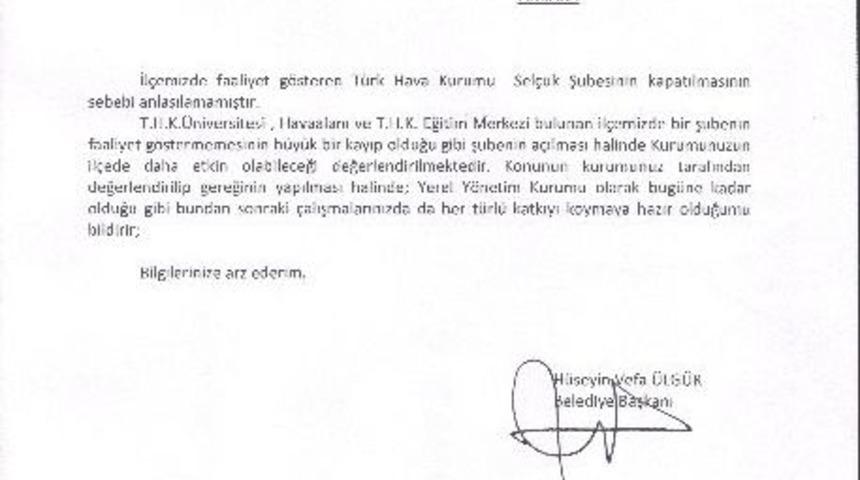 Sel&ccedil;uklular Thk Sel&ccedil;uk Şubesi'nin Yeniden A&ccedil;ılmasını İstiyor