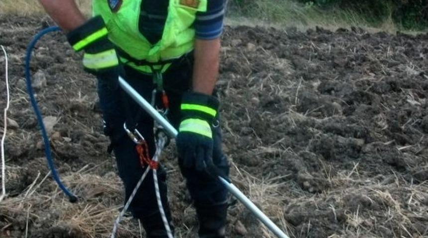 Definecilerin A&ccedil;tığı &Ccedil;ukura D&uuml;şen Yaban Domuzunu Itfaiye Ekipleri Kurtardı