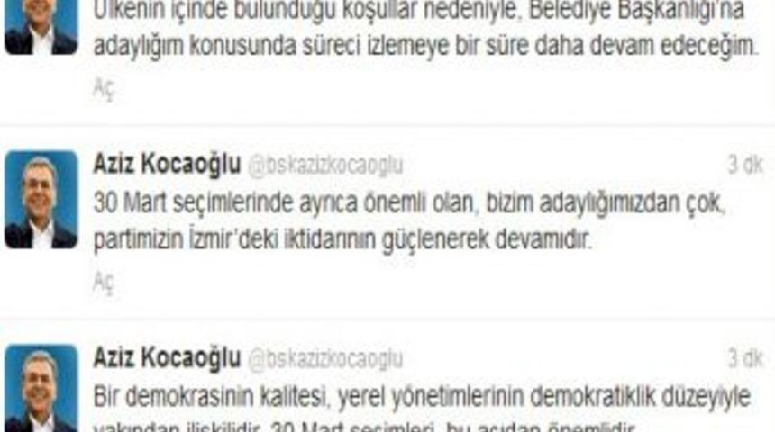 Kocaoğlu, Sosyal Medya Hesabından Adaylığını Daha Sonra A&ccedil;ıklayacağını Duyurdu