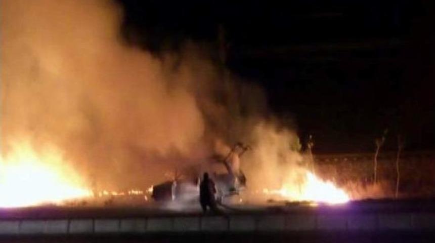 LPG&rsquo;li otomobil bomba gibi patlayıp cayır cayır yandı