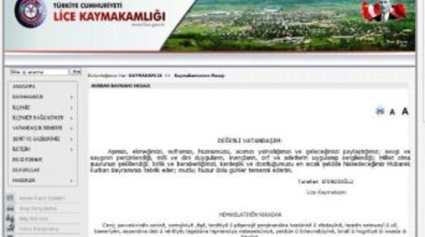 Lice Kaymakamlığı Sitesinde K&uuml;rt&ccedil;e Bayram Mesajı