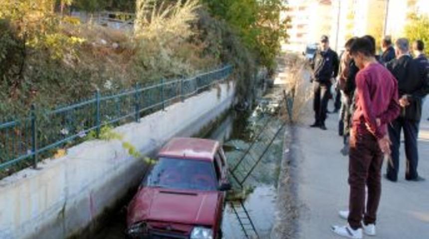 Otomobil Kanala U&ccedil;tu, Ara&ccedil;takilerin Burnu Bile Kanamadı