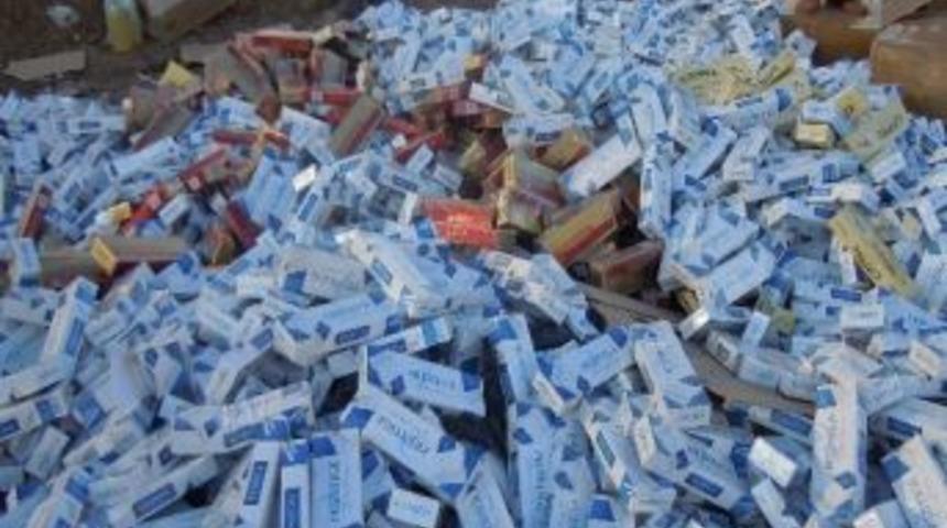 Aksaray'da 250 Bin Paket Ka&ccedil;ak Sigara İmha Edildi