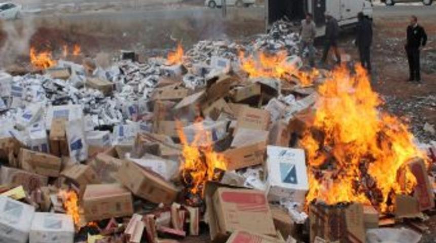 367 Bin Paket G&uuml;mr&uuml;k Ka&ccedil;ağı Sigara Imha Edildi