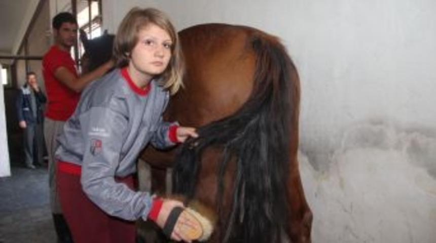 At&ccedil;ılık B&ouml;l&uuml;m&uuml; &Ouml;ğrencisi Kızlar, Ahır Temizliyor, Atlarla Konuşuyor