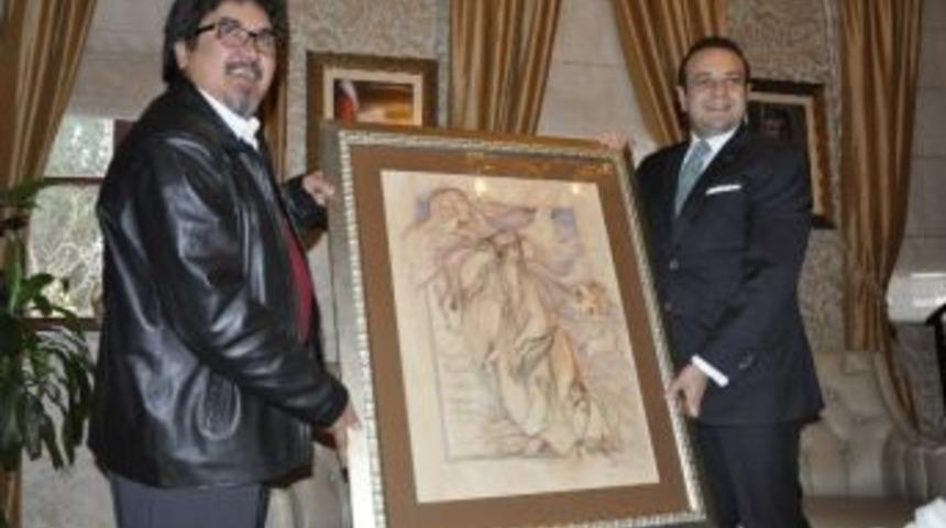 Bağış, T&uuml;rk Vatandaşlığına Ge&ccedil;mek İsteyen Hat Sanat&ccedil;ısıyla G&ouml;r&uuml;şt&uuml;